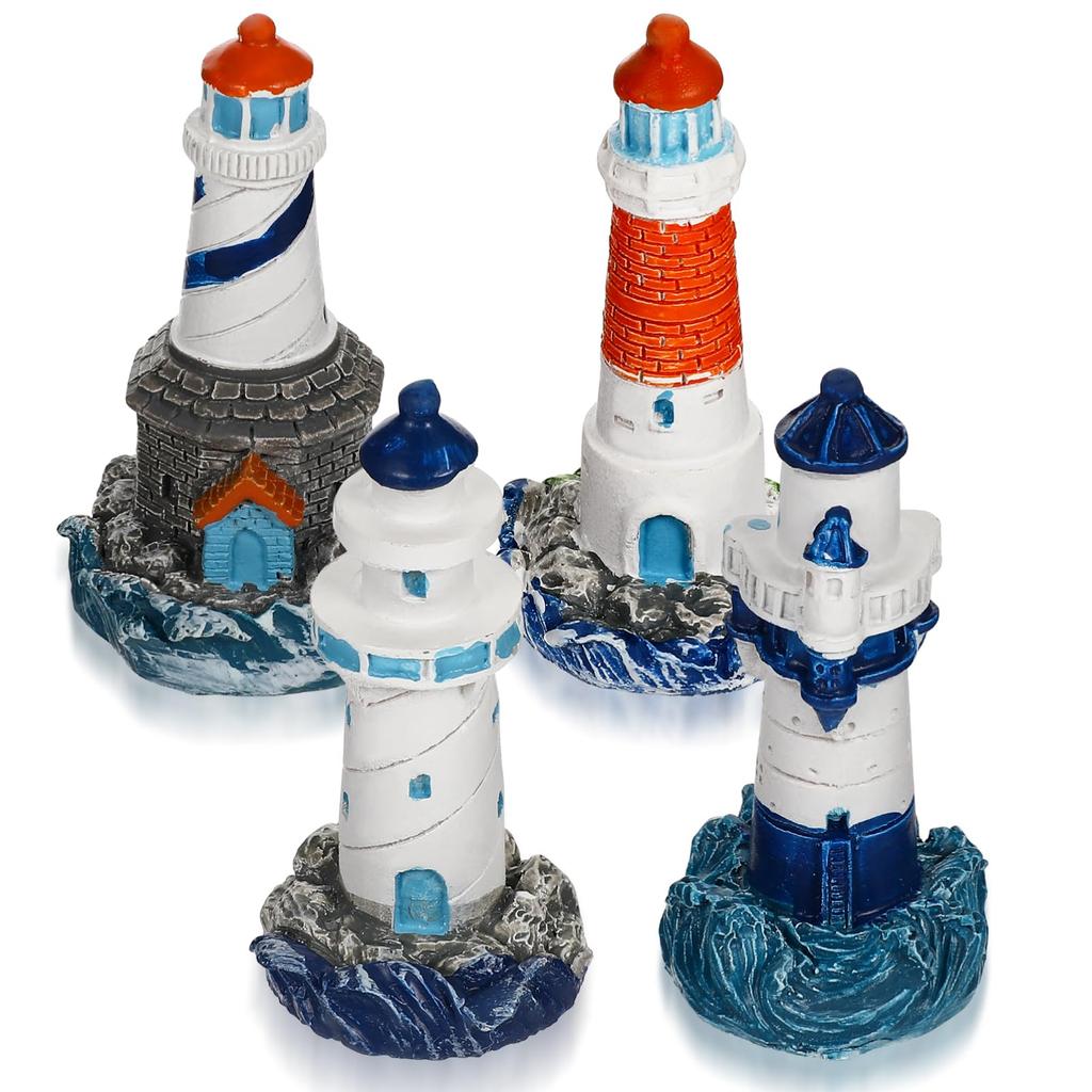 BESPORTBLE Mini Lighthouse Decoration Resin Mediterranean Lighthouse Figurine, Nautical Theme Decor Miniature for Landscaping