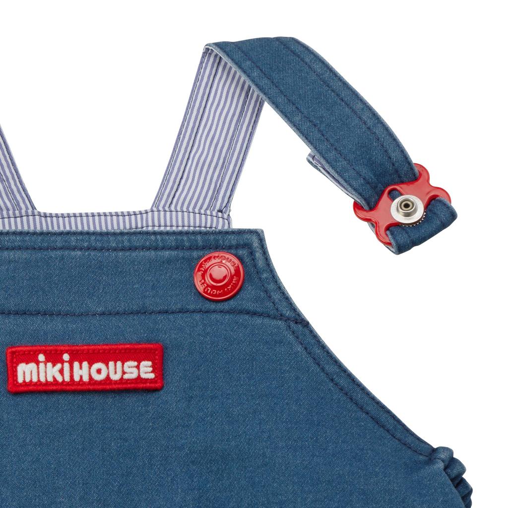 MIKI HOUSE Stretch Knit Denim Romper with Solid for Boys and Baby One Size Fits All Indigo Web Exclusive Logo, Denim, Girls, Clothes, Overalls,