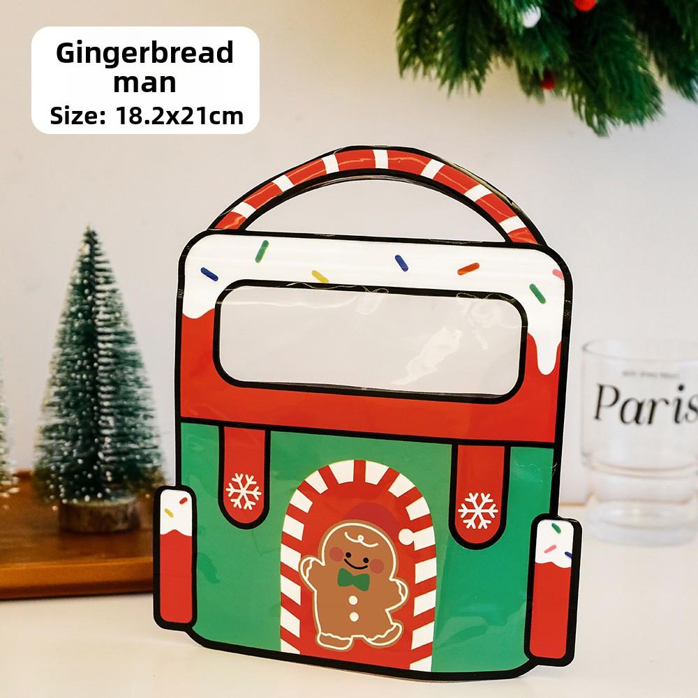 Милые рождественские самозаклеивающиеся пакеты, пакеты для сувениров с мультяшным окошком, детские рождественские пакеты для упаковки конфет Gingerbread Man