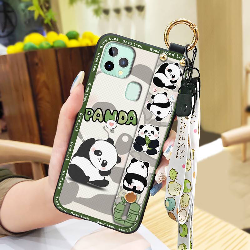 Silicone Protective Phone Case For Oukitel C22 Cartoon Wristband Fashion Design Anti-knock Panda Phone Holder Kickstand