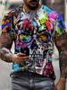 Męski T-shirt z nadrukiem retro czaszki, Letni top męski hip-hopowy na zewnątrz, Okrągły dekolt, Luźny krój, Koszulka z krótkim rękawem