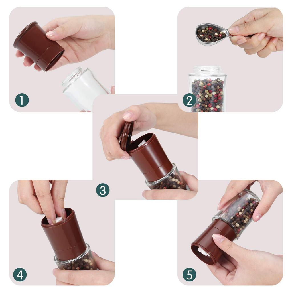 VKCHEF Pepper Manual Rock Salt Small Salt Salt and Pepper Spice Seasoning Coarseness For Easy To Set of Kitchen Gift Mill, Mill, Mill, Brown, Pepper,