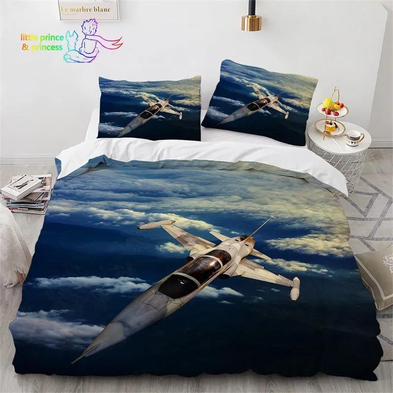Flugzeug 3D-Druck Fliegendes Flugzeug Bequeme Bettdecke Bettbezug Kissenbezug Bettwäscheset Kinderzimmerdekoration Heimtextil