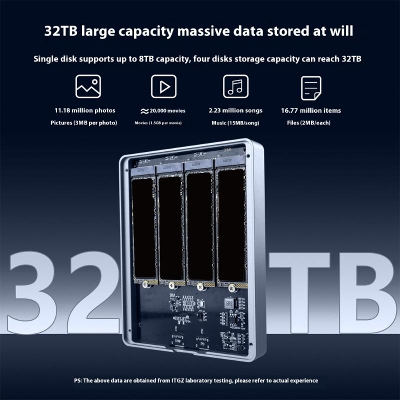Industrial 4 Slot M.2 NVMe Enclosure Box Cooling Case And Hot Swappable Tray For 2280 Solid Disks