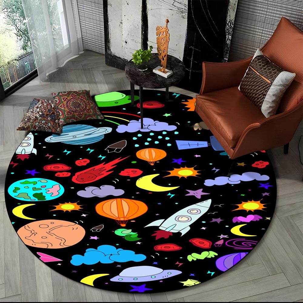 3D Astronaut Space Cartoon Round Carpet Rug for Living Room Bedroom Child Playroom Chair Decor,Pet Area Rug Non-slip Floor Mat