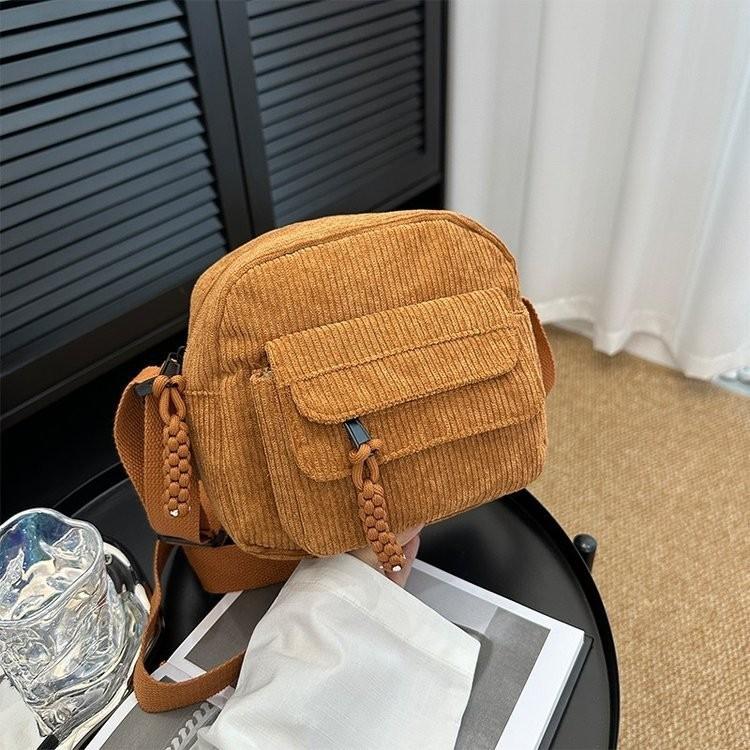 Stylish Mini Corduroy Crossbody Bag For Women In Fresh Colors Soft Fabric Design