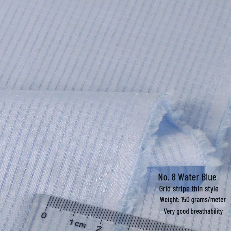 Blue, White, Gray Striped Cotton Fabric for Summer Shirts and Work Dresses