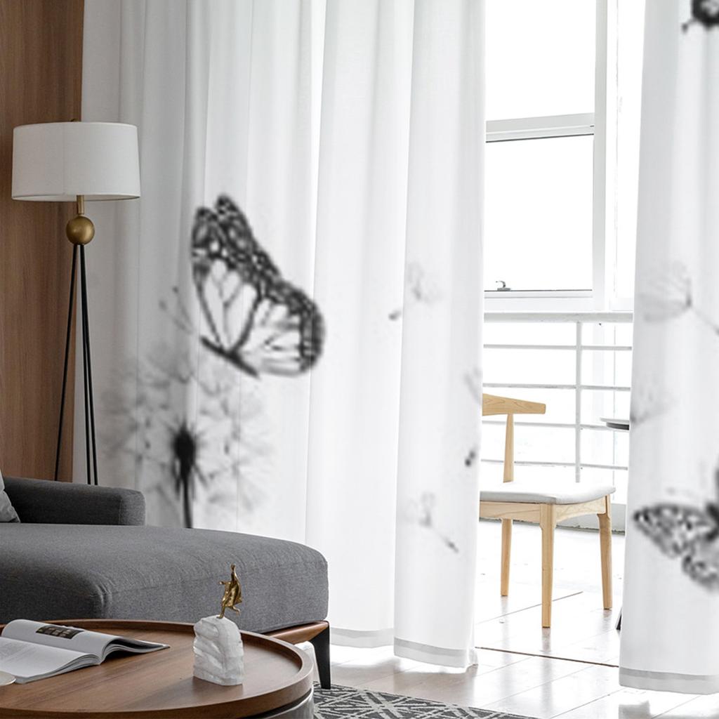 Dandelion Silhouette With Butterflies Sheer Curtains for Living Room Tulle Window Curtain Bedroom Kitchen Veil Drapes