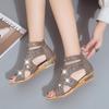 Women Sandals Ladies Wedges Sandals Crystal Fish Mouth Hollow Roma Summer Shoes Fashion Casual Non-Slip Bordered Bling Footweary