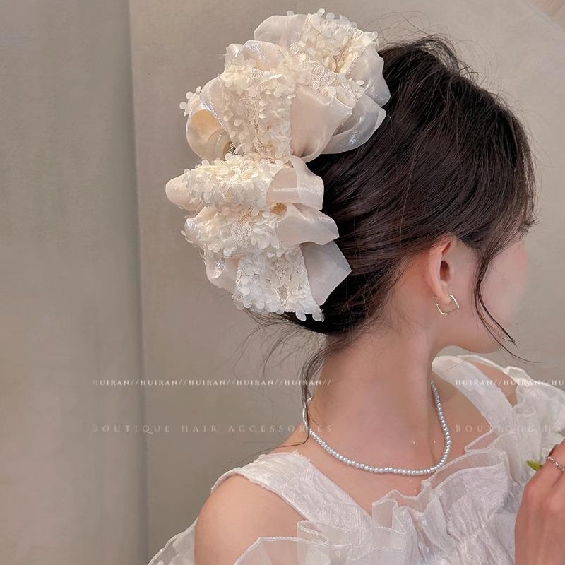 Elegant Multi-Layer Floral Bow Hair Clip for Women – Updo & Face-Slimming Shark Clip Headwear