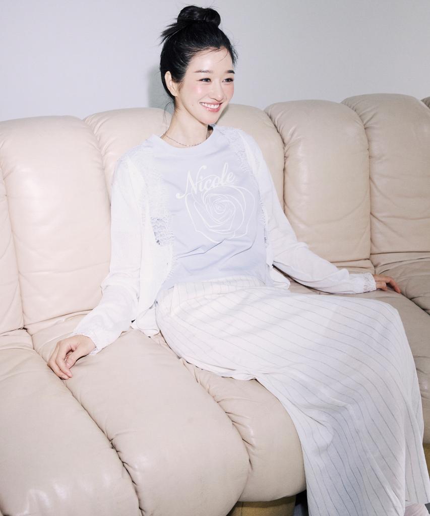 Nigaennikol Linen Stripe Long Skirt_Ivory