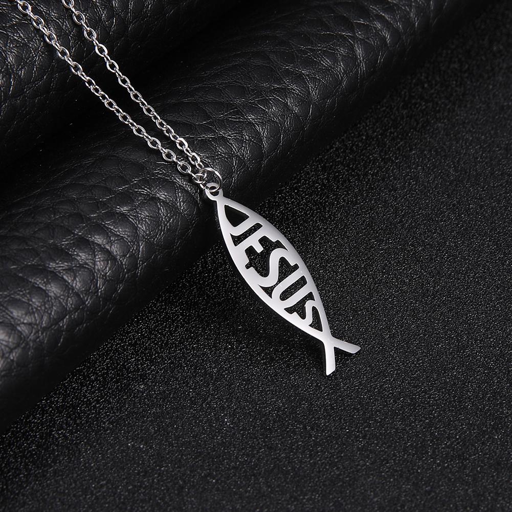 Cazador Christian Jesus Fish Pendant Necklaces for Women Men Hollow Stainless Steel Choker Jewelry Birthday Mother Gifts 2026