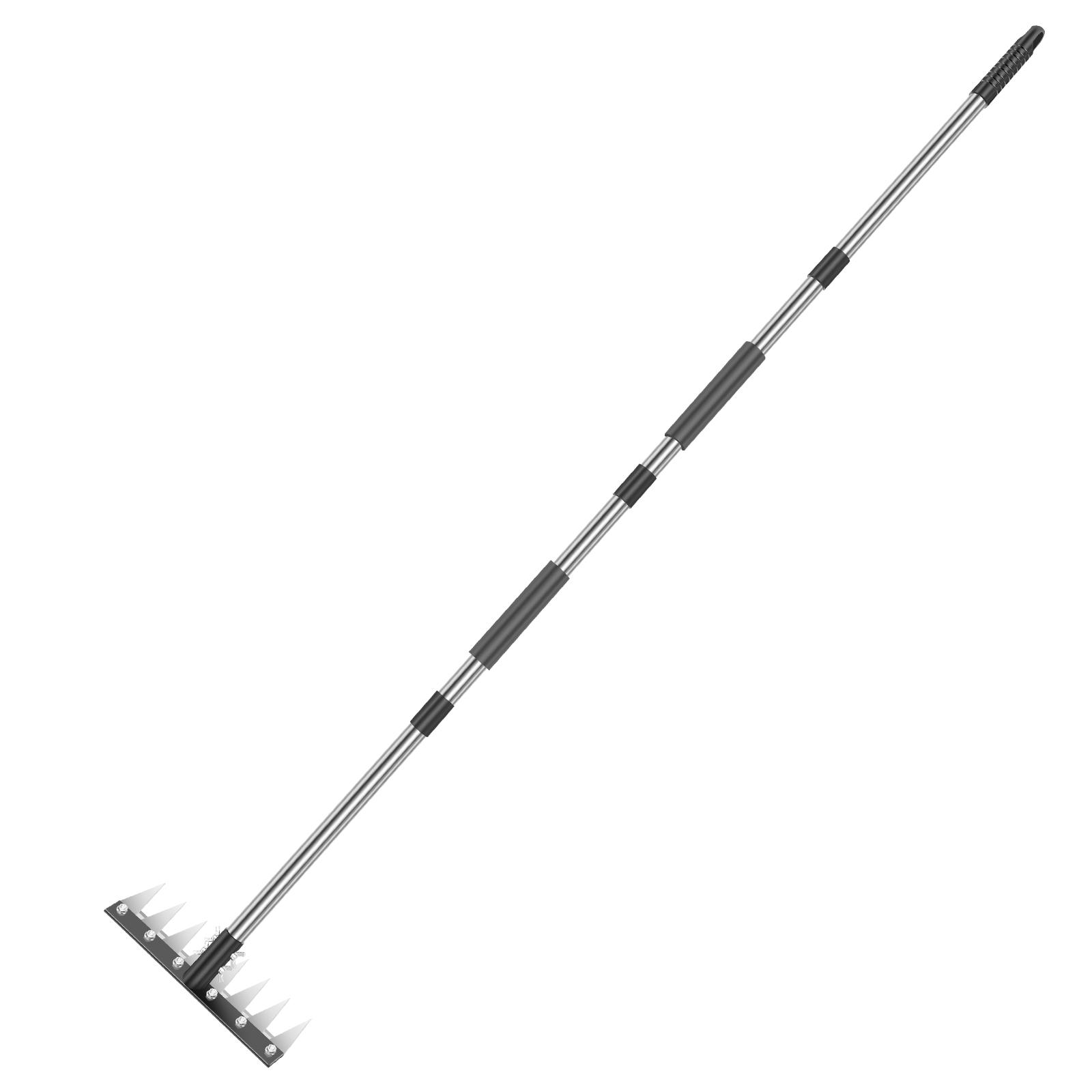 Detachable Multi-Tooth Garden Rake Hardened Manganese Steel Head 3-Length Adjustable Handle 8-Prong Design for Efficient Weeding