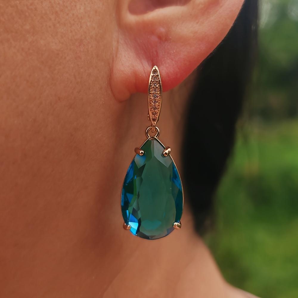 Blue Big Waterrop Dangle Earrings for Women 2025 New Fashion Synthetic Crystal Earring Golden Party Jewelry Accessories
