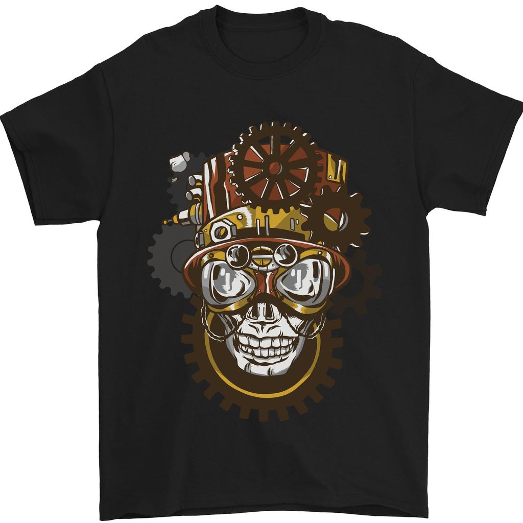 Steampunk Skull Mens T-Shirt 100% Cotton