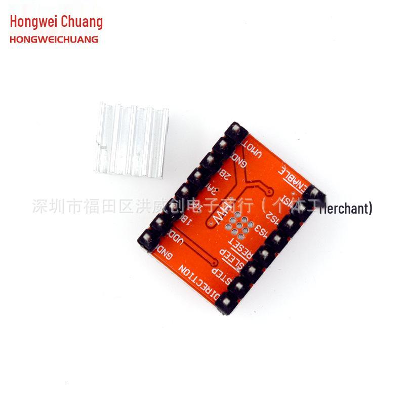 Czerwony sterownik silnika krokowego A4988 do drukarek 3D z radiatorem i złączami pinowymi