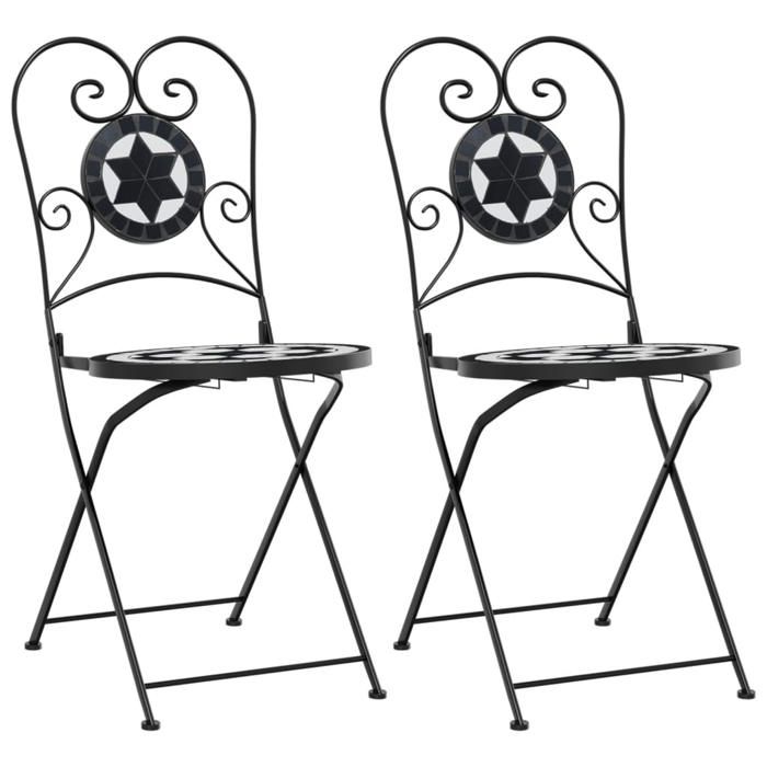 VidaXL Set of 2 Folding Bistro Chairs, Patio Seats, Balcony Chairs, Outdoor Patio Furniture, Black and White 4003405