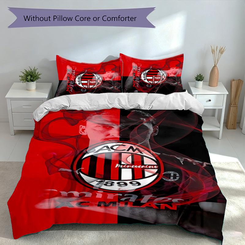 Set Copripiumino AC Milan 3 Pezzi, Include 1 Copripiumino e 2 Federe, Tessuto Amico della Pelle e Confortevole, Set Biancheria da Letto Adatti
