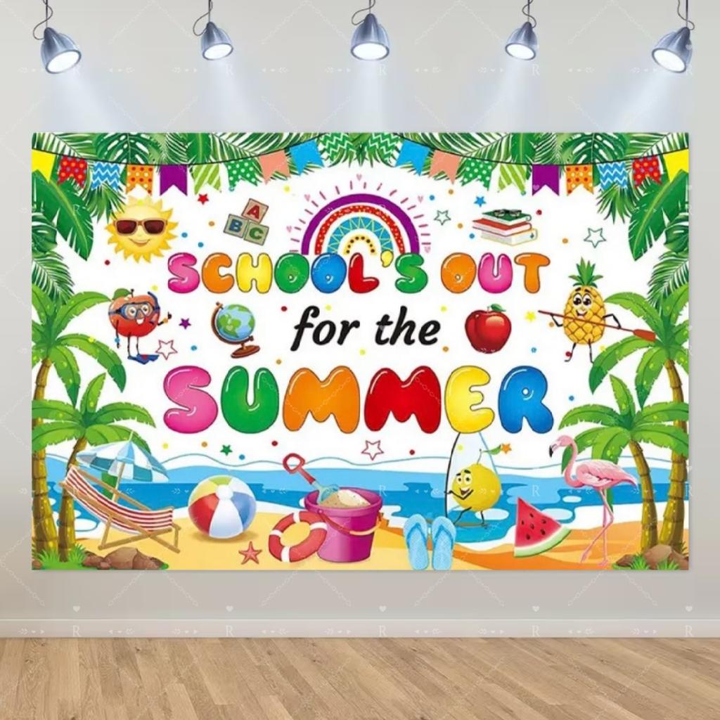 School's Out for Summer Theme Background Summer Pool Party Decoration Backdrop Baby Shower Props Photography Banner Supplies