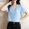 Women Casual V-Neck Summer Short Sleeve Floral Print Blouse