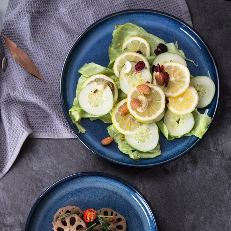 Japanische blaue Ofenkeramik Steakplatte Mehrzweck-Snack-Salat-Pasta-Dinnerplatten Haushaltsküche Restaurant Hotel Geschirr