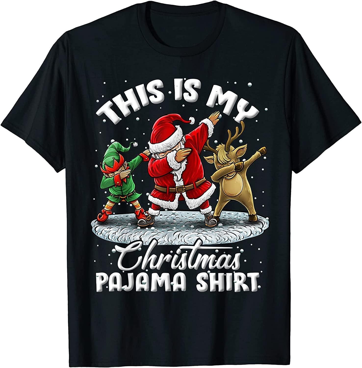 BEST! This Is My Christmas Pajama Dabbing Santa Elf Pajamas Tee S-3XL L