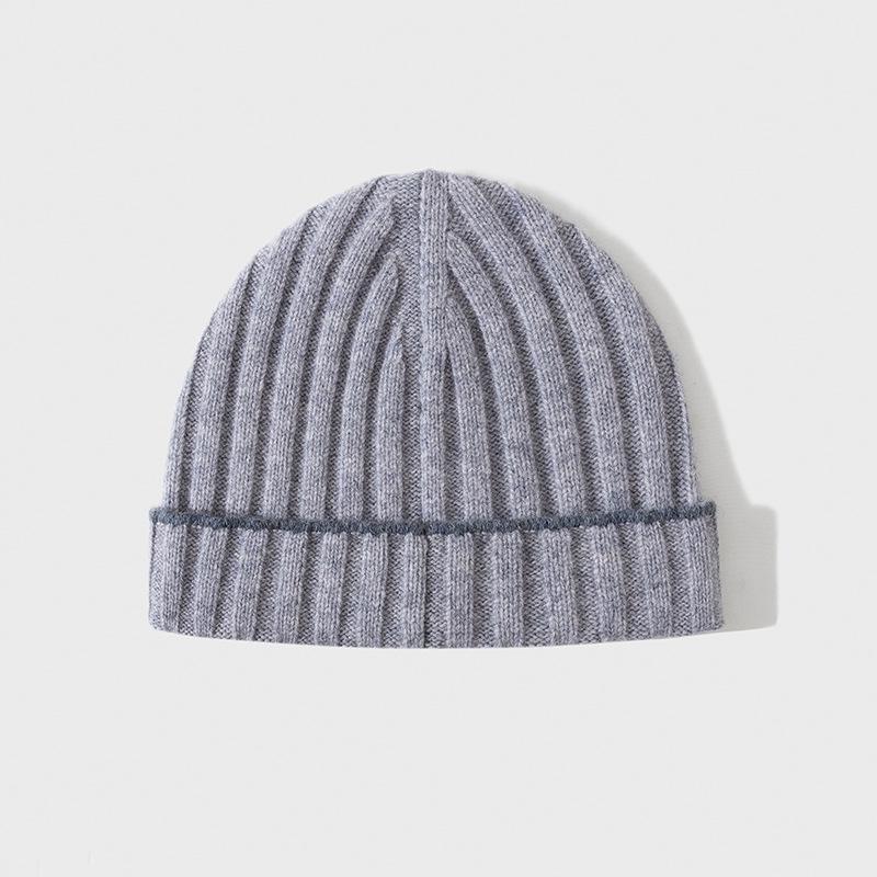 Autumn and Winter New Knitted Hat Pure Wool Men's Hat Women's Hat Pit Stripe Contrasting Border B C Pullover Hat