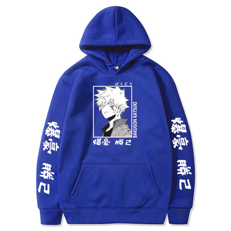 Japanese Anime Kaminari Denki Hoodie Loose Fitting Hoodie Thick Wool Letter Graphic Printing Sweatshirts Fleece Hoodies