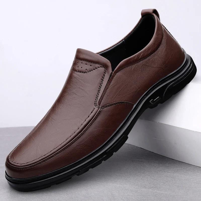 Genuine Leather Men Shoes Slip On Flats Walking Loafers Breathable Outdoor Casual Shoes Man Versatile Office Driving Sneakers
