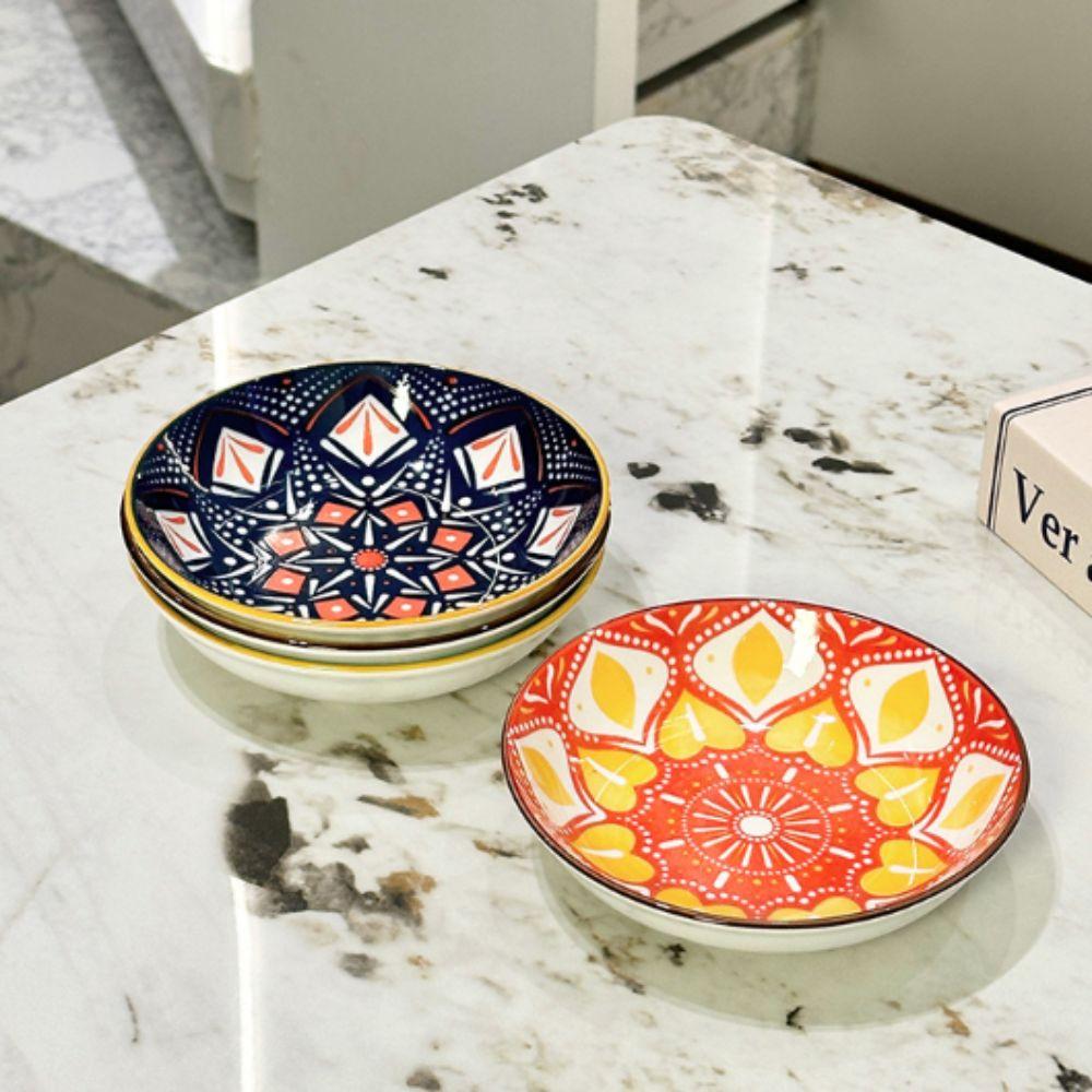 6 Piece Vintage Bohemian Style Ceramic Plates Set 5 in Appetizer Plates Dishwasher-safe