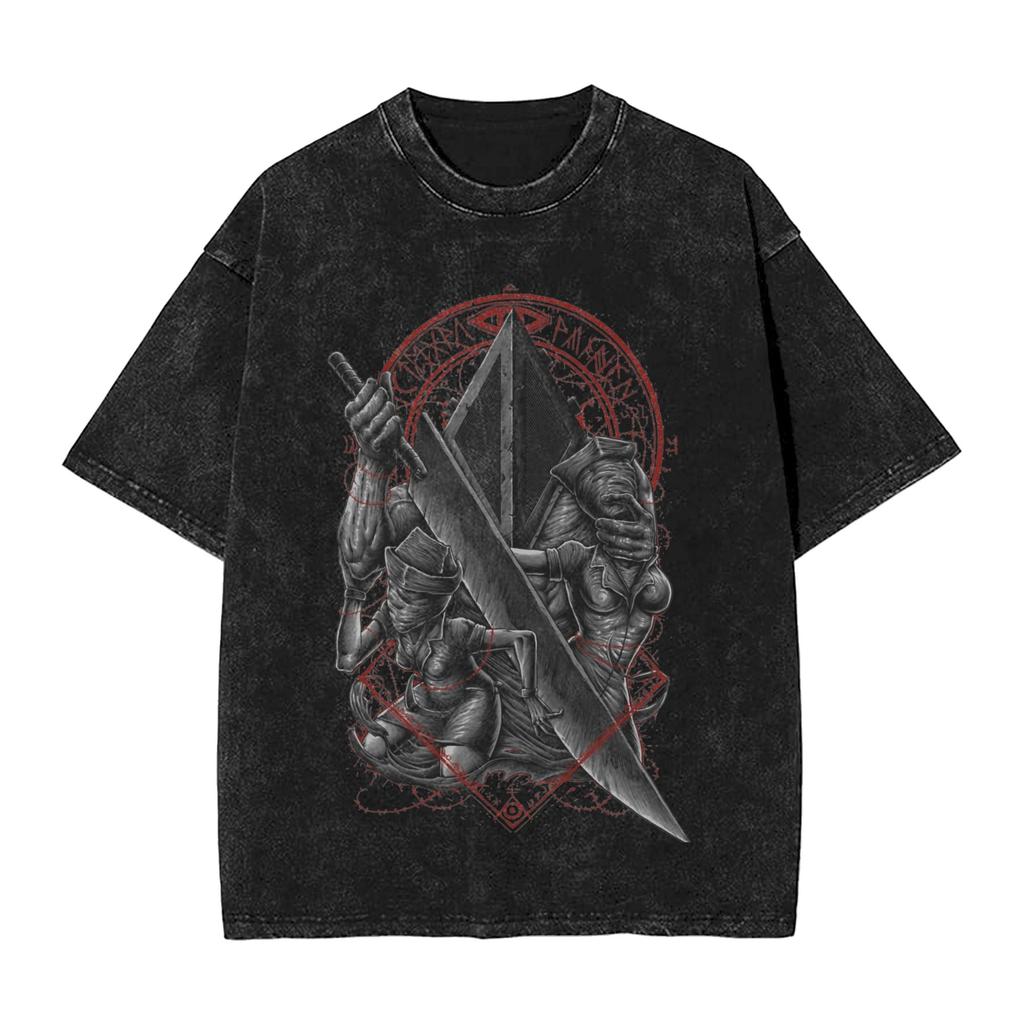 Washed T Shirt Silent Hill Emblem The Halo Of The Sun Tshirt Oversize Pc Videogames Survival Horror 100 Cotton Printed Tees