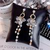 Irregular Crystal Flower Imitation Pearl Tassel Long Drop Earrings for Female Geometric Pendant Ear Wedding Jewelry