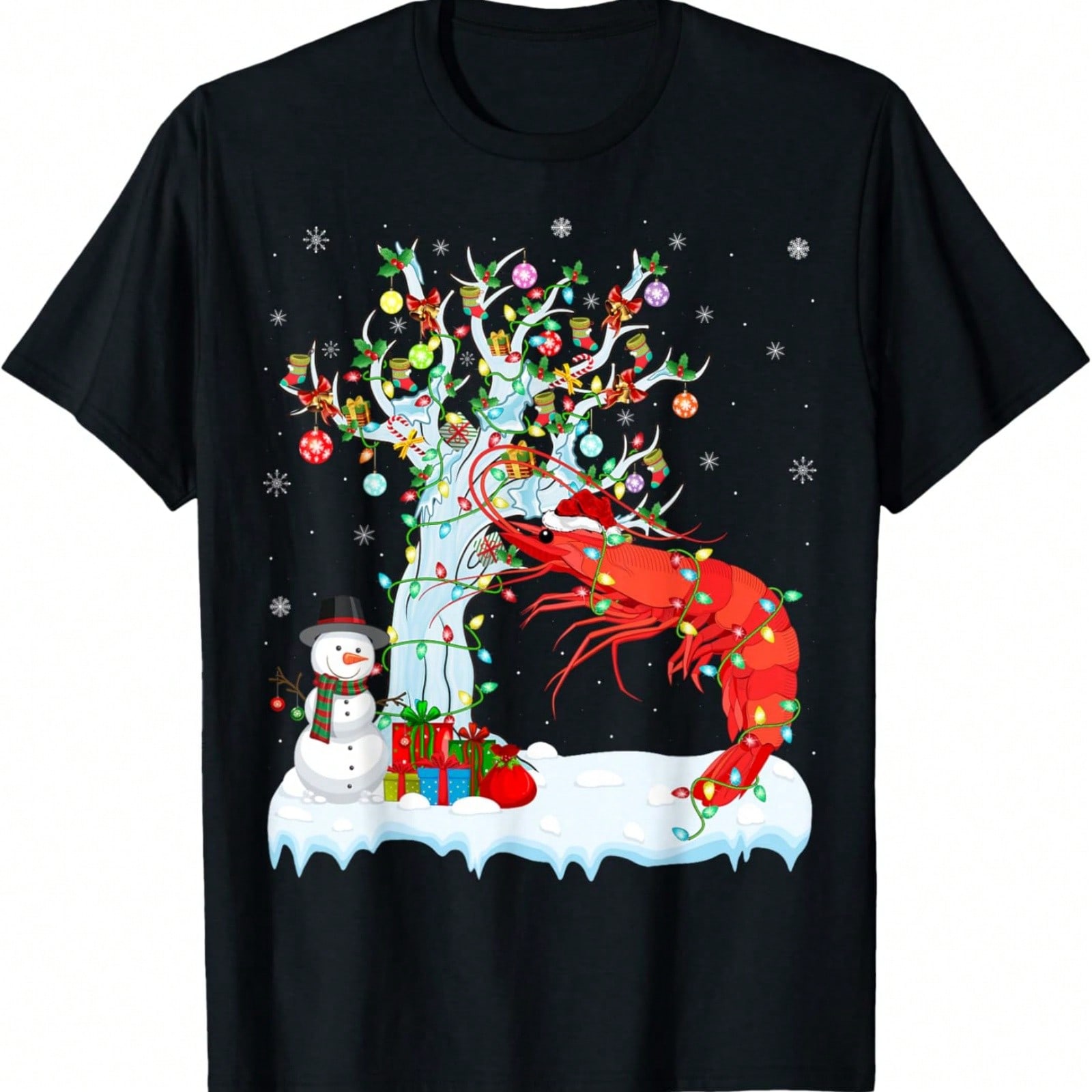 Shrimp Fish Xmas Lighting Tree Santa Hat Shrimp Christmas T-Shirt S разноцветный