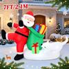 7FT/2.1M Inflatable Santa Claus Leaning on Gift Bag with White Dog, Outdoor Yard Decor