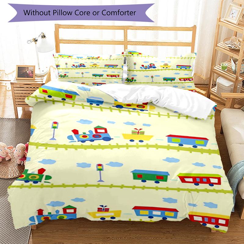 3pcs Cute Cars Bedding Set Duvet Cover Closure Includes 1 Duvet Cover & 2 Pillowcases, Soft and Comfortable for All Seasons.
