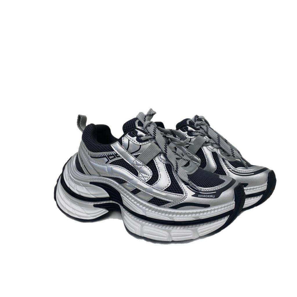 Mesh breathable silver dad shoes girl 2025 autumn new thick-soled versatile thin super fire sports casual shoes