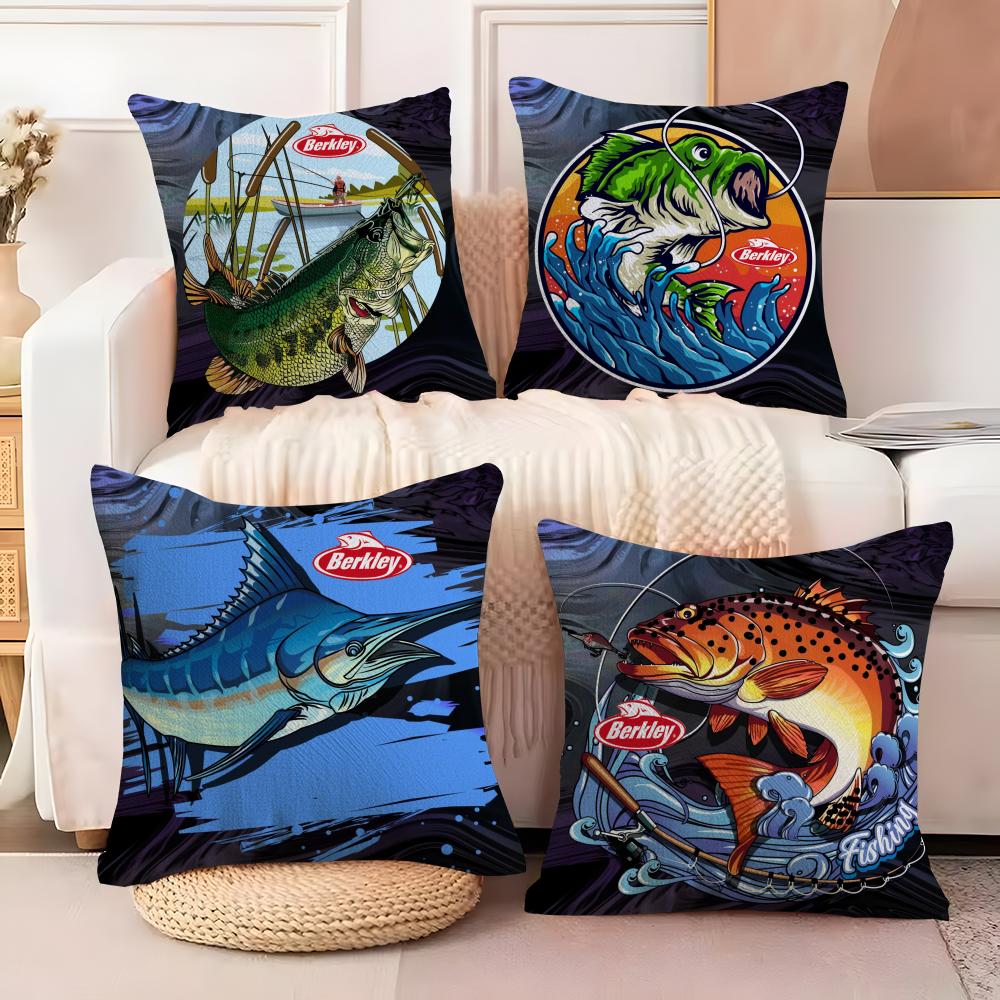 Popular Fishing B_Berkleys Cushion Cover Soft Plush Fabric Double-Sided Printed Sofa Cushion Cover for All Seasons Home Decor