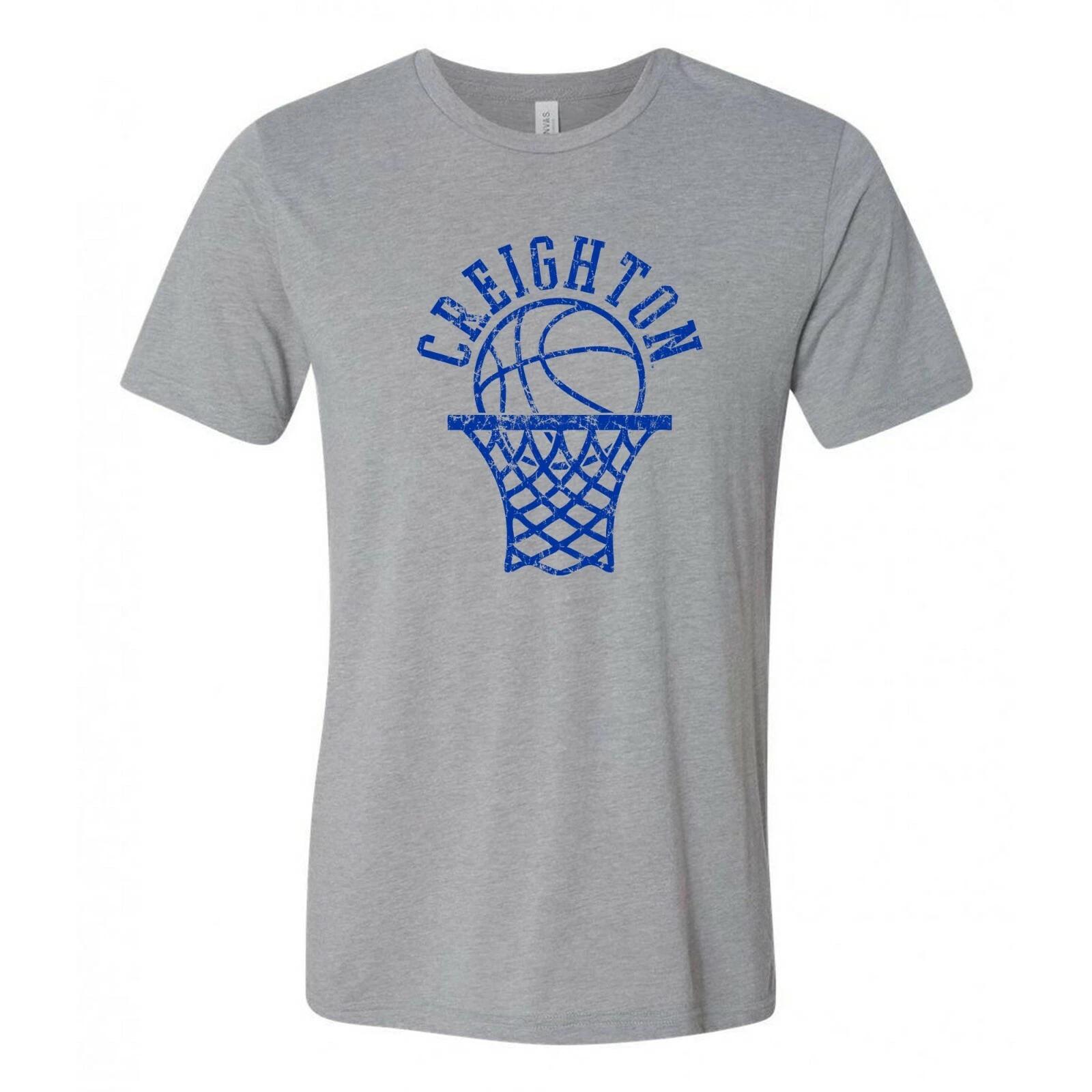 Creighton Bluejays Retro Basketball Hoop Triblend T Shirt - Athletic Grey 2XL