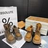 European Leather Big Head Martin Boots Women's New Retro Lapel Two Wear Button Muffin Thick-soled Big Yellow Boots Tooling Boots