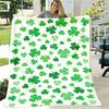 1pc StPatrick's Day Lucky Clover Flannel Throw Blanket Soft, Lightweight, Decorative Four-Leaf Clover Pattern, Ideal for Sofa, Bed, Travel White with 