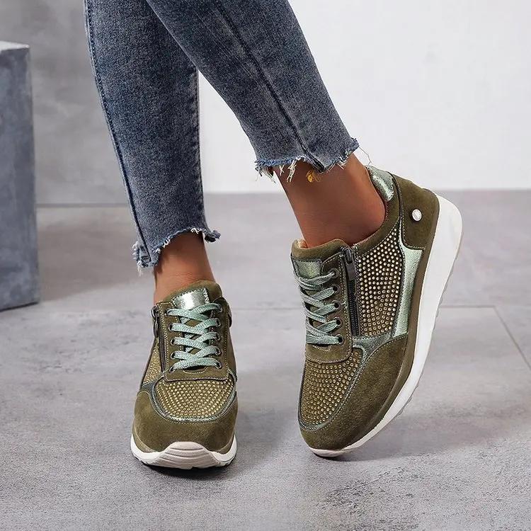 Women Sneaker Autumn Lace Up Vulcanized Shoes Woman Casual Platform Female Sequined Cloth Shoes Ladies Flat Footwear