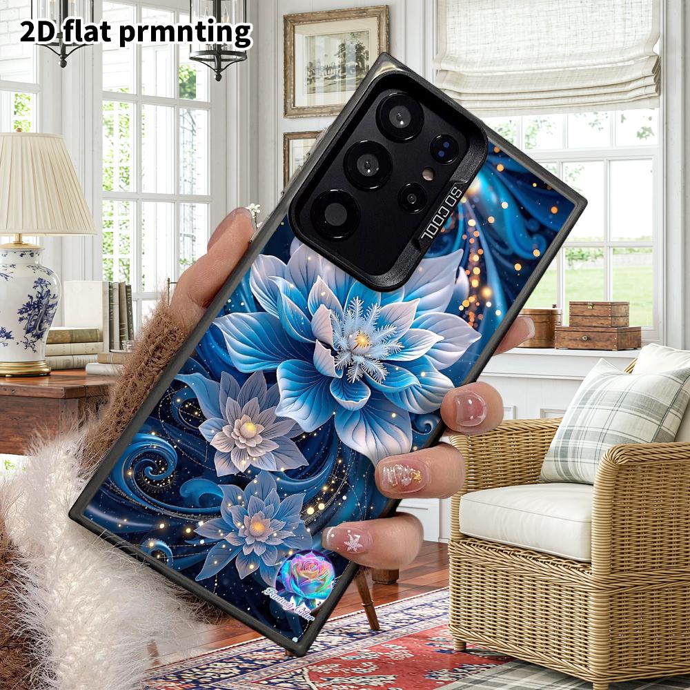 Phone Case: 2D Flat Samsung Galaxy A34 A35 M05 M06 S20 S22 S21 FE Plus 5G Protective Case, Couple Style, Swirl Blue Lotus, Christmas and Halloween Gif