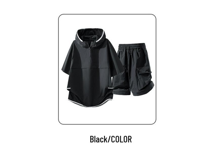 Men's Casual Hooded Half-Zip Short Sleeve T-Shirt & Shorts Set - Summer 2026 Trend