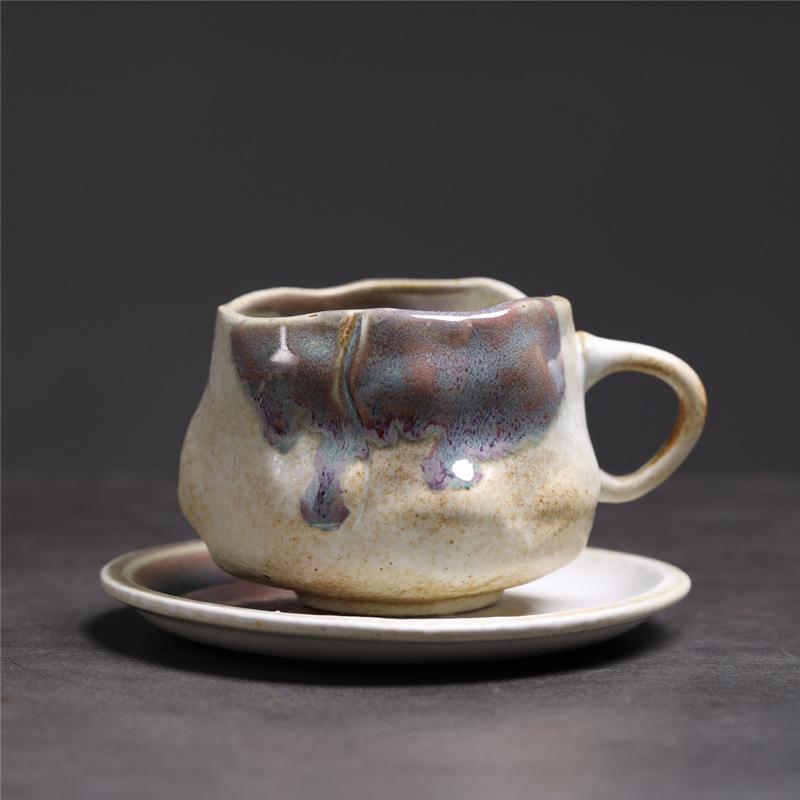 Retro Ceramic Coffee Cup And Saucer Set Creative Souvenir Cup Afternoon Tea Mug Coarse Pottery Coffee Cup