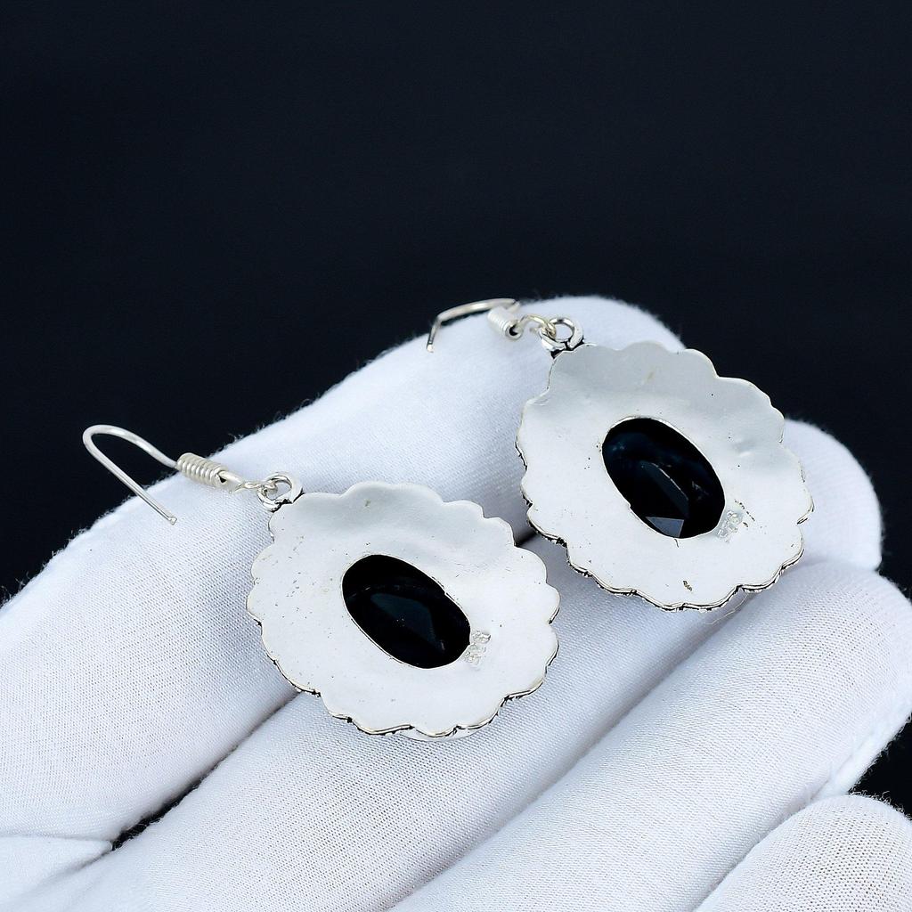 Blue Sapphire Gemstone Earrings, 925 Sterling Silver Earrings, Handmade Silver Earrings For Gift, Sapphire Dangle Drop Earrings For Party Wear Gift