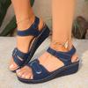 Summer 2023 Retro Women's Round Toe Wedge Sandals - Large Size & Comfortable with Stitching Detail
