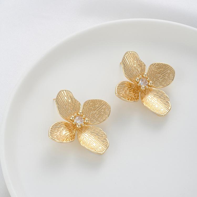 

14K Gold-Filled Zircon Flower Stamen Earrings with Sterling Silver Posts