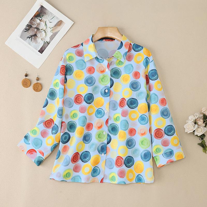 

ZANZEA Женская повседневная цветная блузка свободного кроя с рукавом 3/4 и принтом в горошек 5XL синий