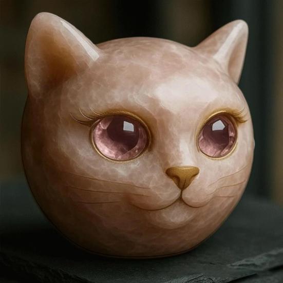 Handmade Cat Stone Imitation Crystal Cat Head Sculpture Resin Healing