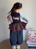 Girls' Korean Cartoon Plaid Bib Overalls Set - Autumn 2025 Edition